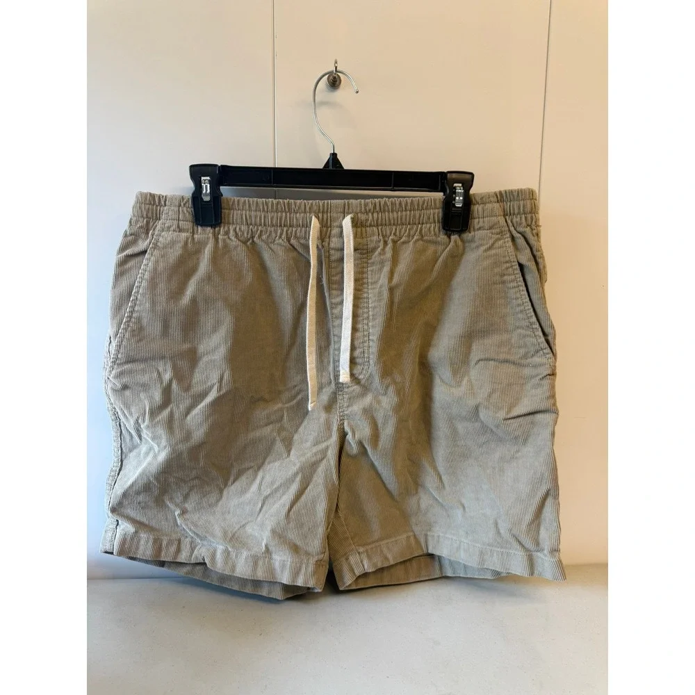 Vintage J.Crew Mens Corduroy Shorts Tan Khaki Elastic Waist Drawstring Size Lg